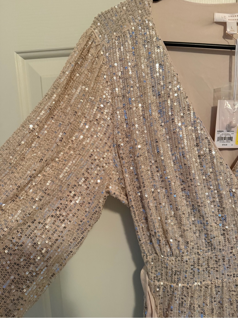 LC Lauren Conrad Champagne Sequin Wrap Maxi Dress - Picture 4 of 10